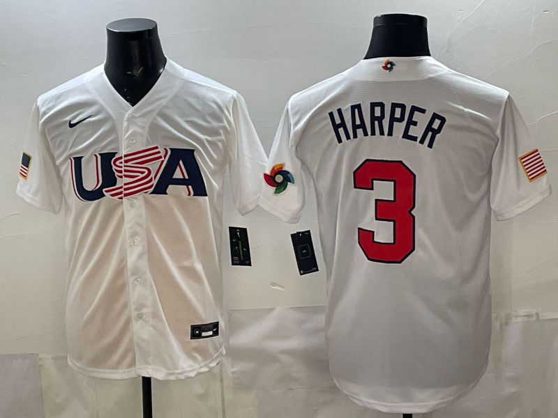 Men 2026 World Cub USA #3 Harper White Nike MLB Jersey style 003